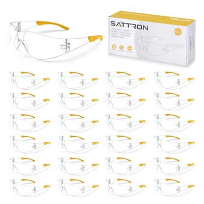 Clear Safety Glasses 24PK, Protective Eyewear Polycarbonate Lens with Rubber Temples ANSI Z87.1 Anti-Scratch Impact Resistant Eye Protection for Man Woman Clear Lens/Yellow Frame - color: 24pack Clear Lens/Yellow Frame
