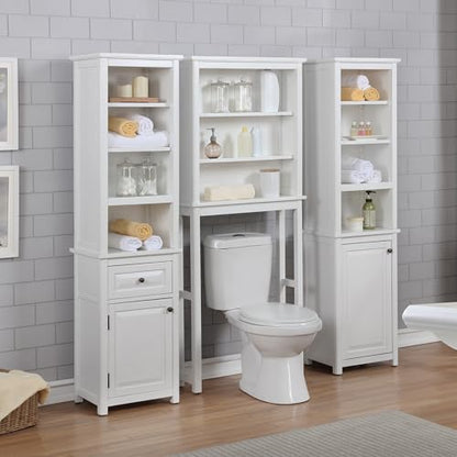 Alaterre Furniture Dorset Over-the-Toilet Storage Cabinet Set – Space-Saving Open Wall Cabinet with Adjustable Shelves, Zinc Metal Hinges, and Nylon Floor Levelers (White) - size: Toilet Shelf + Open Cabinet