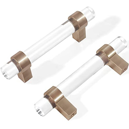Champagne Bronze Cabinet Pulls, Clear Glass Crystal Drawer Pulls 3 Inch, Brass Dresser Drawer Handles (76mm, 5 Pack) - color: Champagne Bronze, size: Hole Center : 3 Inch (76mm), style: 5 Pack