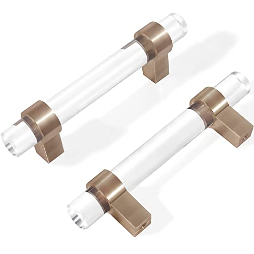 Champagne Bronze Cabinet Pulls,Clear Glass Crystal Drawer Pulls 3 Inch, Brass Dresser Drawer Handles (76mm, 10 Pack) - color: Champagne Bronze, size: Hole Center : 3 Inch (76mm), style: 10 Pack