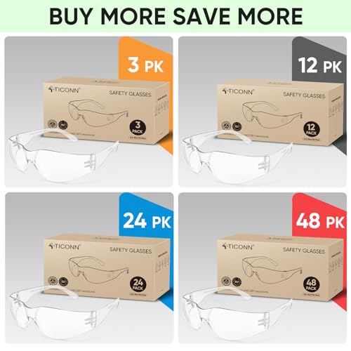 TICONN Clear Safety Glasses for Men and Women, Safety Goggles with Scratch Impact Resistant Meets ANSI Z87.1 Standard - style: 3 Pairs