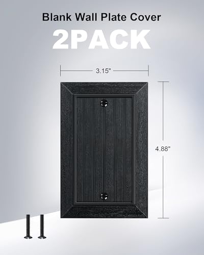 2-Pack Classic Beadboard Single Blank Wall Plate, Unbreakable Polycarbonate Wall Plate Cover, Matte Black 1 Gang Wall Plate for Unused Outlets/Switches - color: Matte Black, size: 1 Blank 2PK