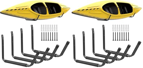 WALMANN Lightweight Kayak Storage Rack, Wall Mount Kayak Hooks for Garage Utility Storage Hangers for Canoe, Surfboard, Skiis, Snowboard, Paddle Board, Ladders (Pack of 2) - color: Black-Pack of 4, size: Large (Pack of 2)