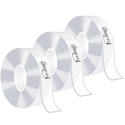 Ohayooz® Extra Strong Double Sided Tape Heavy Duty Removable 30FT, Clear Sticky Adhesive Nano Tape Tough Washable Waterproof Mounting Tape for Hanging Picture, Poster, Carpet, Photo Deco, Pack of 3 - size: 10 Feet Set of 3