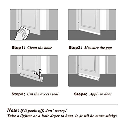 [2Pack Large Door Sweep] Huge Gap Door Draft Stopper, 3-2/5"W x 39" L Door Bottom Seal with Wider Strong Adhesive for Interior/Exterior Doors - Guard Against Drafts, Dust, Noise and Animals-White