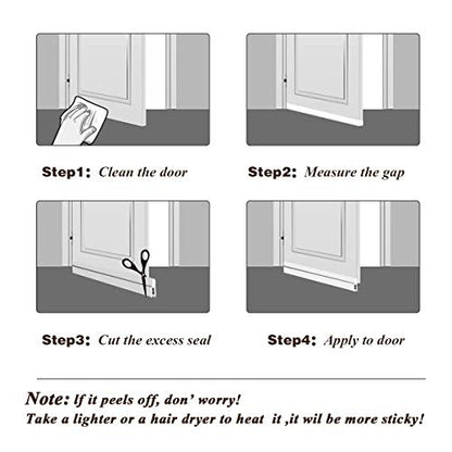 [2Pack Large Door Sweep] Huge Gap Door Draft Stopper, 3-2/5"W x 39" L Door Bottom Seal with Wider Strong Adhesive for Interior/Exterior Doors - Guard Against Drafts, Dust, Noise and Animals-White