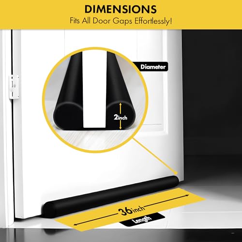 Under Door Draft Stopper for Bottom of Door Insulation for Winter 36” - Insulation Reduces Electric Power Bill - Heat,Sound and Light Proofing Barrier- Adjustable Gap Filler and Door Sweep - Black