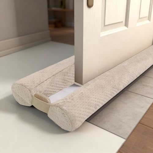 Under Door Draft Stopper Door, Sweep Weather Stripping, Double-Sided Windproof Seal Noise Blocker Window Breeze Blocker, Adjustable 30'' to 36'' Gap Filler, Beige - color: Beige, size: 30-36"