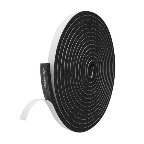 Storystore Weather Stripping Door Seal Strip, 1/2In x 1/4In x 16.5FT Self Adhesive Foam Tape for Door Window Insulation Soundproofing Weatherstrip, High Density Foam Seal for Doors Windows Furniture - size: 1/2In x 1/4In x16.5Ft