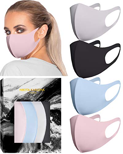 KARIZMA Styling Essentials Cloth Face Mask. 4 Buttery Soft Masks Washable Fabric. (Classic) Pink, Soft Grey, Blue and Black Face Mask Reusable. Fabric Face Mask 4 Pieces - color: Multi