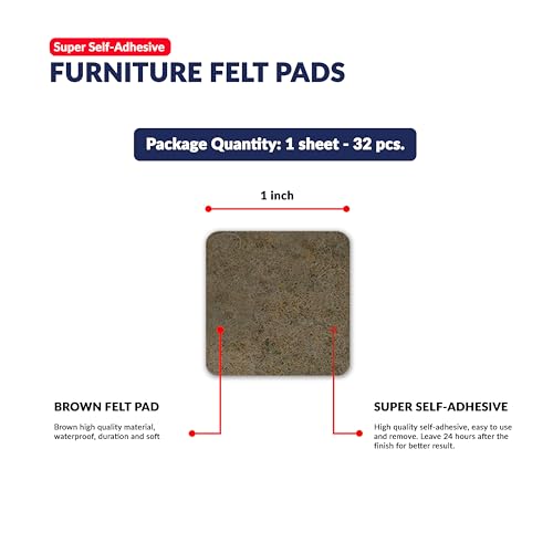Furniture Felt Pads Brown 32 Pcs 1 inch Square Strong Self Adhesive Protectors for Hardwood Floors Laminate Flooring Furniture Feet Chair Legs Table Cabinet Couch Non Scratch Peel Stick Pad Set - size: 32 pcs. 1 in, Brown, Square