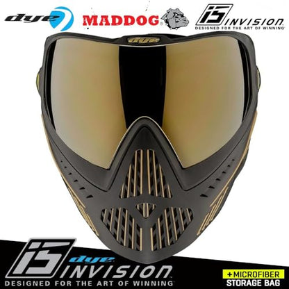 Maddog Dye i5 Thermal Anti-Fog Paintball Airsoft Mask Goggle System Combo with Microfiber Bag | Safety Certified Protection - color: Onyx Gold 2.0