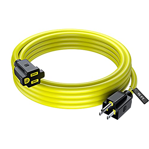 Maximm 15 Ft Yellow Extension Cord, Heavy Duty 16 AWG, ETL Listed for Workshop & Outdoor Use - color: Yellow, size: 15 Feet