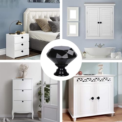 YourGift 6 Pack Drawer Knobs Diamond Shaped Crystal Glass 30mm Cabinet Knobs Pull Handles (30mm, 6 Pack, All Black) - color: All Black, size: 30 mm, 6 Pack