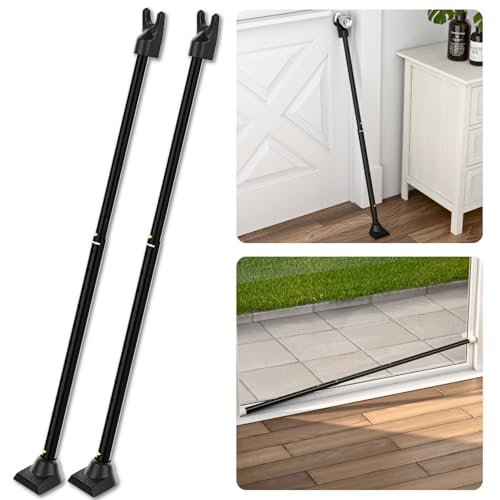 SECURITYMAN 3-in-1 Door Security Bar, Security Door Stoppers & Door Barricade – Heavy Duty Adjustable Iron Security Lock Bar for Home Defense, Apartment & Travel Safety (2 Pack - Black) - color: Black, size: 2 Pack