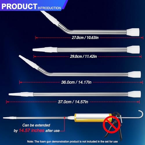 Handmade Stainless Steel Caulk Nozzle Extender 290-375mm, 4 Pcs Straight & Curved Glass Glue Nozzle Extension for Silicone Sealant