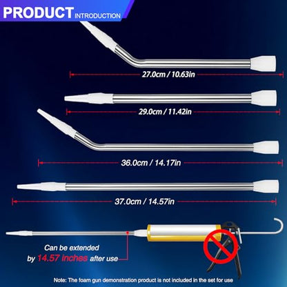 Handmade Stainless Steel Caulk Nozzle Extender 290-375mm, 4 Pcs Straight & Curved Glass Glue Nozzle Extension for Silicone Sealant