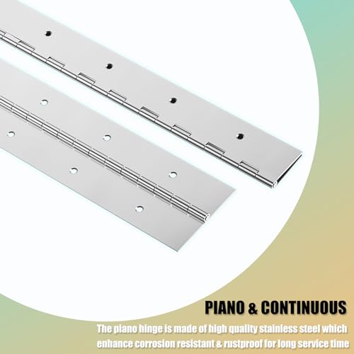 2PCS 20Inch Continuous & Piano Hinges, Heavy Duty Stainless Steel Piano Hinge with Hole, 0.05" Thickness/1.2" Open Width Folding Cabinet Door Butt Hinge - color: Silver, size: 20 Inch