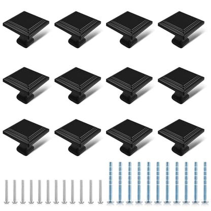 12 Pack Black Matte Cabinet Knobs, Square Drawer Knobs(30mm/1.2 Inch), Durable Dresser Knob with 24 PCS Screws, Pull Handle Hardware Kitchen Door Knobs for Cabinets - color: 12 PCS