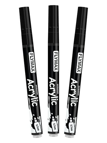 FLYMAX Black Marker Paint Pens - Permanent Marker Pens Black Acrylic Paint Water-Based 0.7mm Fine Tip Waterproof Quick-Drying (3 in 1Pack) - color: Black