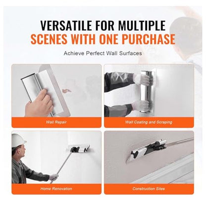 Drywall Skimming Blade Set, 7/10/14/16/24in Skim Coat Tools with Extension Pole, Stainless Steel Putty Knives for Gyprock, Plasterboard Wall Repair