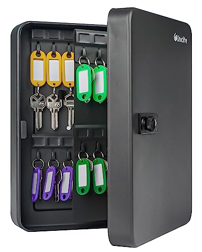 Uniclife 60 Position Key Cabinet with Combination Lock Resettable Black Digital Security Storage Box Steel Key Organizer with Colorful Key Tag Labels Stickers and Hooks - color: Black, size: 60 Keys