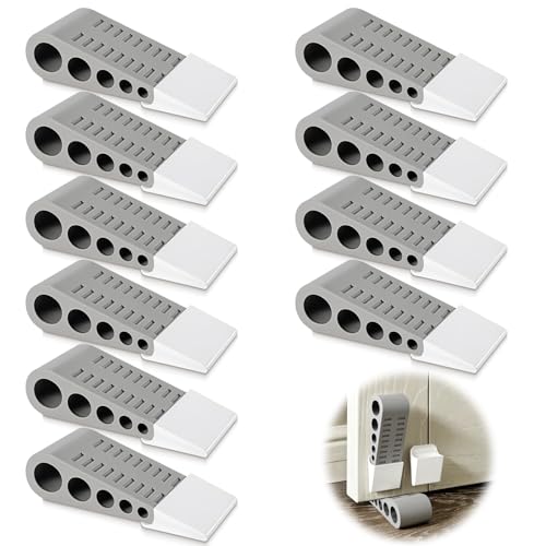 12 Pcs Rubber Door Stoppers, Extended Thickened Grey Anti Slip Door Stop Wedge with Holder No-Pinch Heavy Duty Doorstop for Home, Classroom, Office