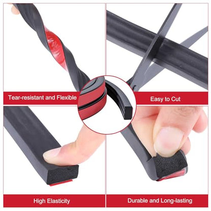 Treela 26 ft Ribbed Foam Rubber Seal with Tape, 0.625x0.375 Inches, Self Adhesive Epdm Foam Rubber Weather Strip, Suitable for Ships, Cars, Rvs, Ships, Garage Doors/Windows, Black - size: 26ft, style: 0.625x0.375in
