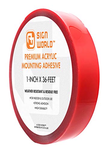 Best 1" Acrylic Double Sided Mounting Tape, Residue Free Upon Removal, Crystal Clear, Heavy Duty, Weather-Resistant (1-Inch x 36-Feet) - size: 1-inch