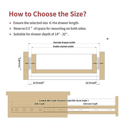 SLIDEWAY 200 Lbs Heavy Duty Drawer Slides 1 Pair 8 10 12 14 16 18 20 22 30 32 40 Inch Full Extension Ball Bearing Sliding Rails Cabinet Runners Tracks Tool Box Glides-30 - size: 30 Inch