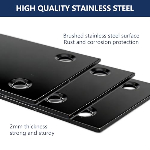 4 Pack Flat Mending Plate 4 x 2 Inch, Heavy Duty Black Stainless Steel Straight Brace Bracket for Wood, Furniture & Shelf Repair, Wood Connector Plate with Countersunk M4 Screws - size: 2"x4"