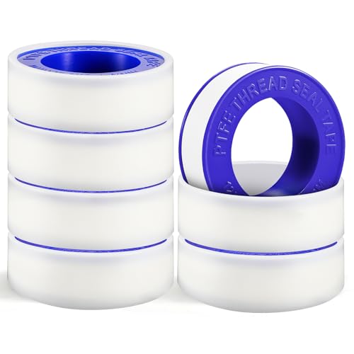 6 Rolls Premium Plumbers Tape, Teflon Tape, PTFE Thread Seal Tape, High-Density Thread Sealant, for Shower Head, Water Pipes (1/2 in X 394 in)