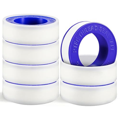 6 Rolls Premium Plumbers Tape, Teflon Tape, PTFE Thread Seal Tape, High-Density Thread Sealant, for Shower Head, Water Pipes (1/2 in X 394 in)