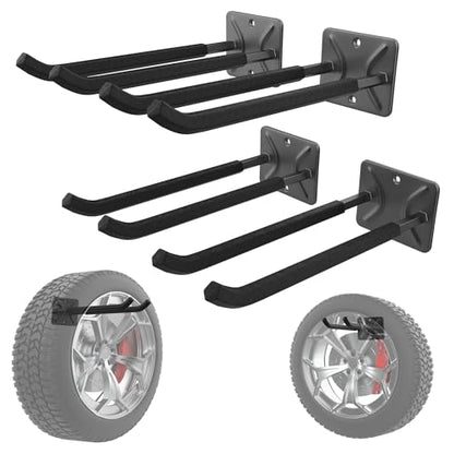 WALMANN Wall Mounted Garage Hooks, Heavy Duty 12-inch Tool Hooks for Hanging, Tool Hangers for Car Tires, Ladders, Folding Chairs, Strollers, Garden Tools (Pack of 4) - style: Pack of 4