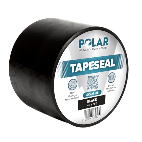 Polar Black Waterproof Tape Seal - 4" x 5ft | Rubberized Waterproof Tape for Leaks & Cracks on Roofs, PVC Pipes, Drainpipes, Plumbing & Gutters | Indoor & Outdoor Sealant Tape for Lasting Protection