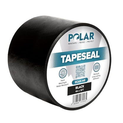 Polar Black Waterproof Tape Seal - 4" x 5ft | Rubberized Waterproof Tape for Leaks & Cracks on Roofs, PVC Pipes, Drainpipes, Plumbing & Gutters | Indoor & Outdoor Sealant Tape for Lasting Protection