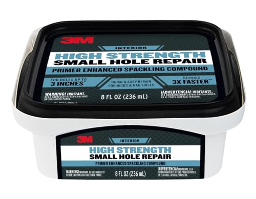 3M High Strength Spackling Compound, 8 oz., Small Hole Repair Primer Enhanced Spackling Compound, Quick & Easy Repair For Nicks & Nail Holes, No Shrinking, Cracking or Sagging (SHR-8-PC-12) - size: 8 Oz.