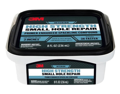 3M High Strength Spackling Compound, 8 oz., Small Hole Repair Primer Enhanced Spackling Compound, Quick & Easy Repair For Nicks & Nail Holes, No Shrinking, Cracking or Sagging (SHR-8-PC-12) - size: 8 Oz.