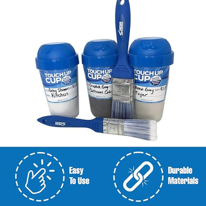 Touch Up Cup Painting Kit - Includes 3 Paint Storage Containers, 1 Painters Tarp, 2 Touch Up Paint Brushes, As Seen On Shark Tank Products - style: 3Cup + 1Tarp & 2Brush