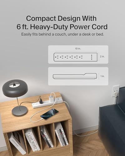 Belkin 6-Outlet Surge Protector Power Strip, 6ft Cord, 360° Rotating Plug - 1080 Joules Protection - size: 6', style: 6 ft