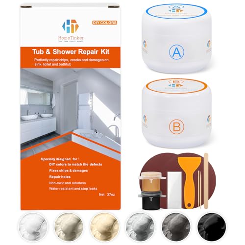 Tub, Tile and Shower Repair Kit (Color Match), 3.7oz Fiberglass Repair Kit, Porcelain Repair Kit White/Almond/Black/Bone/Bisque/Biscuit/Grey/Cream/Off White/Beige, Odorless Bathtub Paint