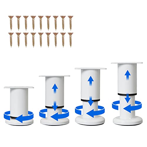 4 Pcs Adjustable Height Furniture Support Legs [with Screws] 3.15-4.72 inch, Metal Heavy Duty Furniture Replacement Legs for Chair/Bed/Sofa/Cabinet/Couch/Dresser/Bed/Table (White) - color: White, size: (4Pcs) 3.15-4.72 inch