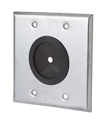 SEMTRON Cable Pass Through Rubber Grommet Wall Plate | Universal Grommet, 2 Gang, Solid | Stainless Steel | Made in USA
