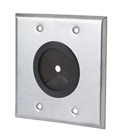 SEMTRON Cable Pass Through Rubber Grommet Wall Plate | Universal Grommet, 2 Gang, Solid | Stainless Steel | Made in USA
