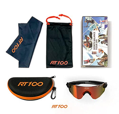 RIDE YOUR WAY Professional wrap around Frameless Cycling Sunglasses for Men and Women - color: M.black-red Ml