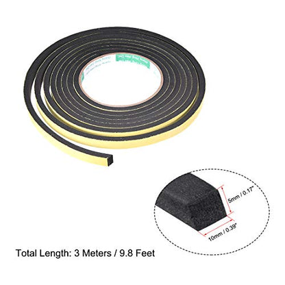 uxcell Sealing Foam Tape 10mm Wide 5mm Thick 3 M/9.8ft Long, Self Adhesive Weather Strip for Window Door Insulation, Pack of 2 - size: 10mmx5mmx3m