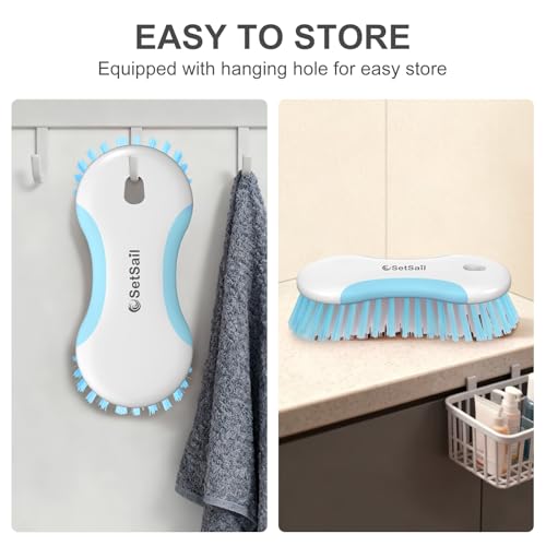 SetSail Multi-Purpose Scrub Brush of 2 Pack, Stiff Bristles Cleaning Brush with Non-Slip Grip Heavy Duty Scrub Brushes for Cleaning Bathroom Kitchen Tile Bathtub Sink, Blue - color: Blue