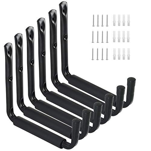 Ihomepark Heavy Duty Garage Storage Utility Hooks with 9''Jumbo Arm, Wall Mount Garage Hanger & Organizer for Ladder Tool Chair Hose(6 Pack - Black)