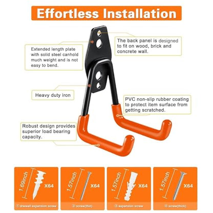 Steel Garage Storage Hooks - 32 Pack Anti-Slip Coating, Heavy Duty Wall Mount Wall Hooks for Hanging Bike, Ladder, Garden Tools, Power Tools, Bulk Items Ropes, Utility Garage Organization Housolution - size: 32pcs - Orange