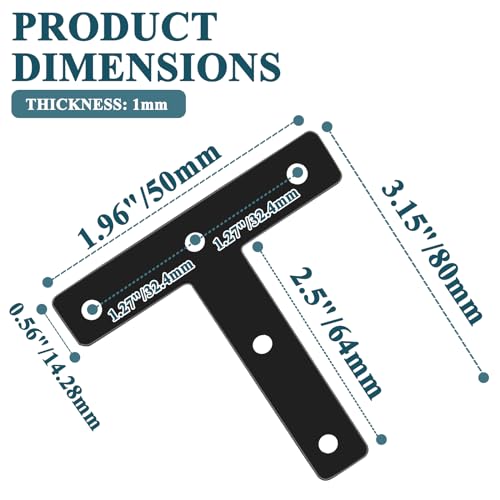 12 Pcs 3.15" x 3.15" T-Shape Flat Corner Brace Brackets, Mending Repair Plates Corner Brackets with Screws, Black - size: 3.15", style: T-Shape